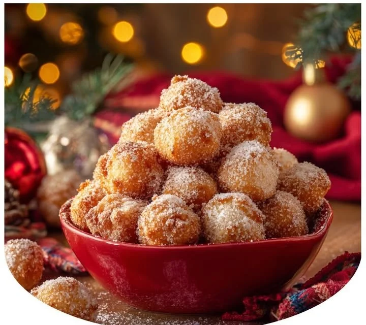 Delicious Santa's sweet buñuelos bites served on a festive plate