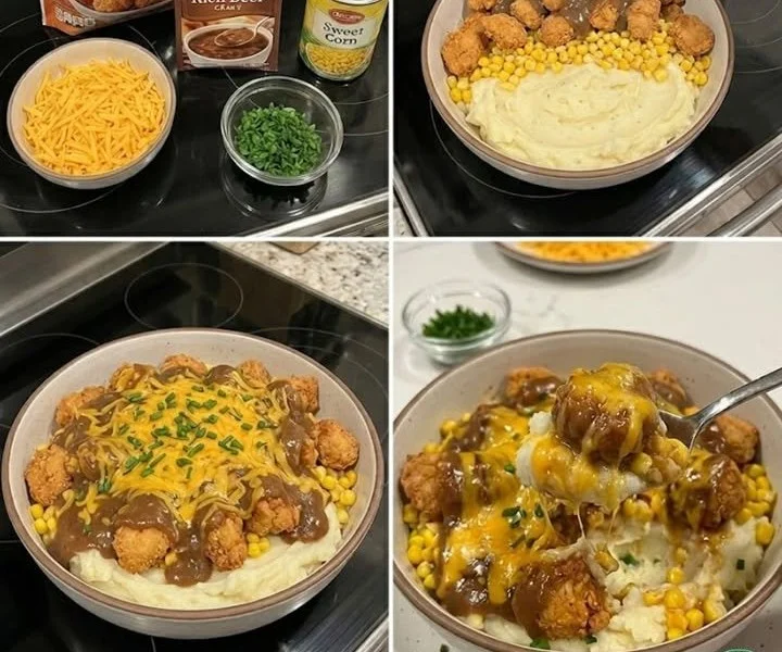 Savory layered chicken dish with potatoes baked in a delicious savory sauce.