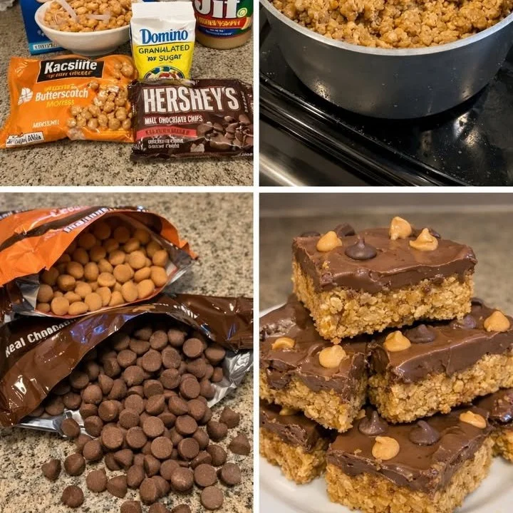Delicious homemade Scotcharoos with chocolate and peanut butter