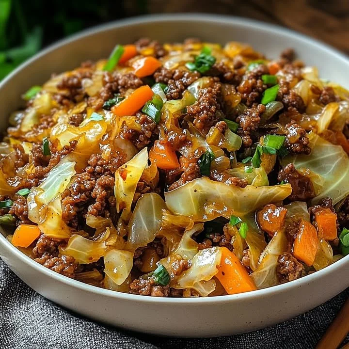 Silky garlic ginger beef with tender cabbage in creamy Asian-style sauce