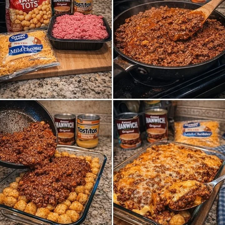 Delicious Sloppy Joe Casserole served in a baking dish with toppings