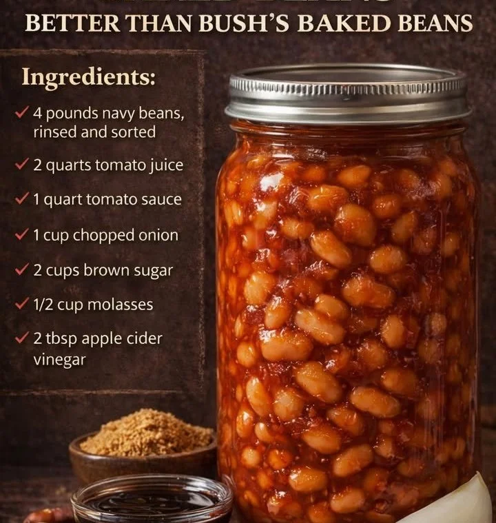 Homemade smoky baked beans in a jar ready for serving