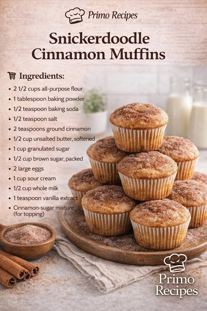Freshly baked Snickerdoodle Muffins with cinnamon sugar topping