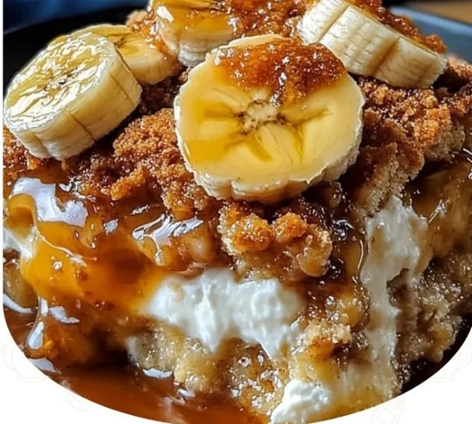 Delicious homemade Southern banana cobbler topped with golden crust