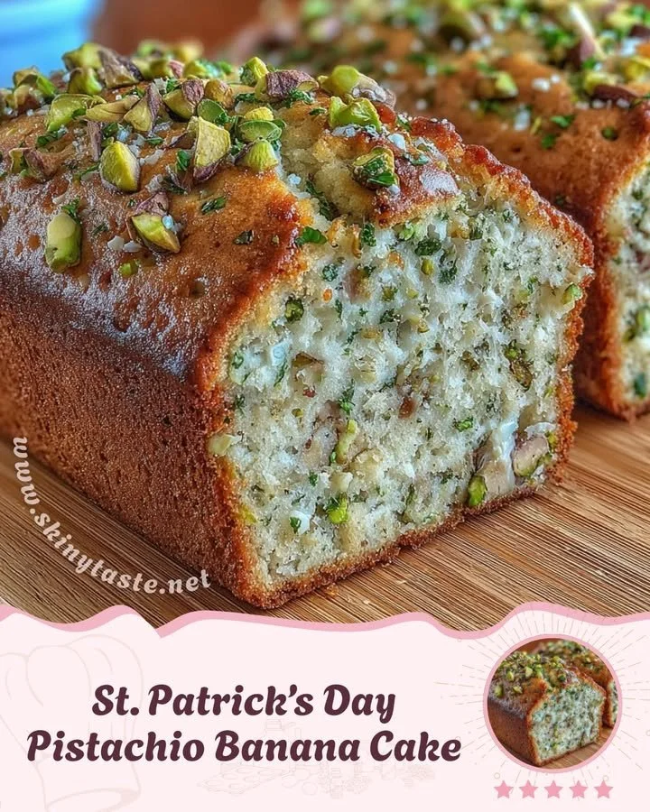 St. Patrick's Day Pistachio Banana Cake served on a festive table