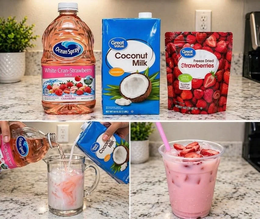 Delicious homemade Starbucks Pink Drink copycat recipe with strawberries and coconut milk