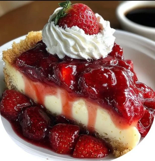 Delicious strawberry cheesecake dump cake served on a plate
