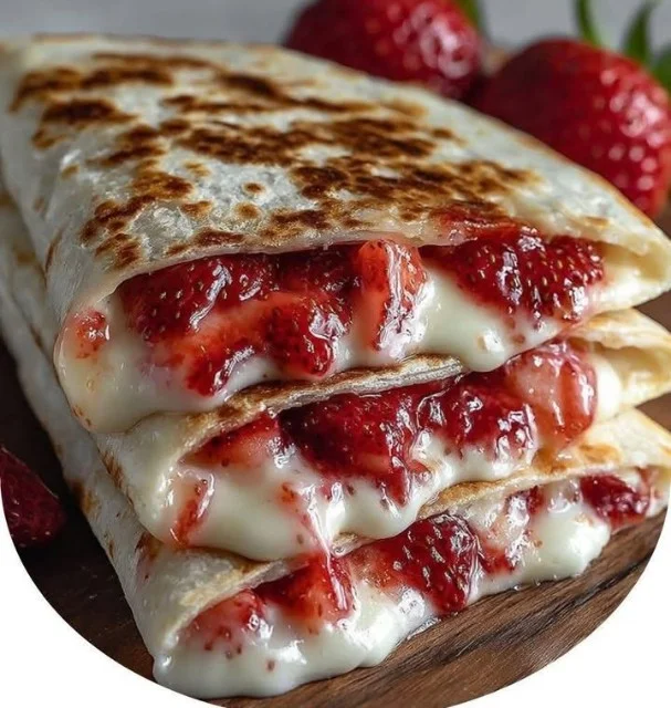 Strawberry cheesecake quesadillas served with fresh strawberries