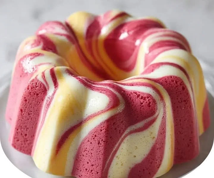 Strawberry milkshake pound cake garnished with fresh strawberries