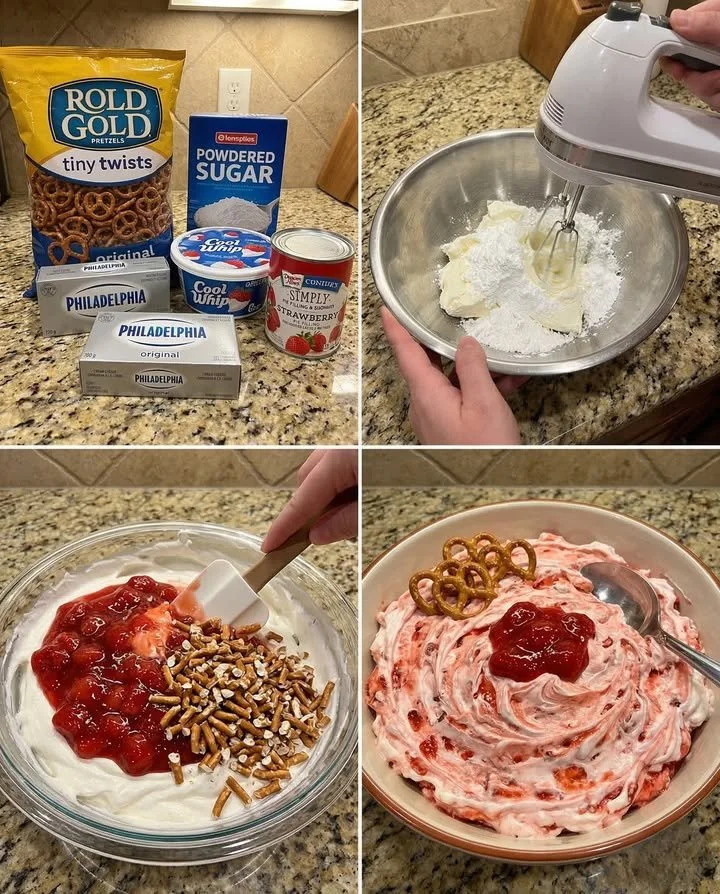 Delicious Strawberry Pretzel Salad Fluff in a serving bowl