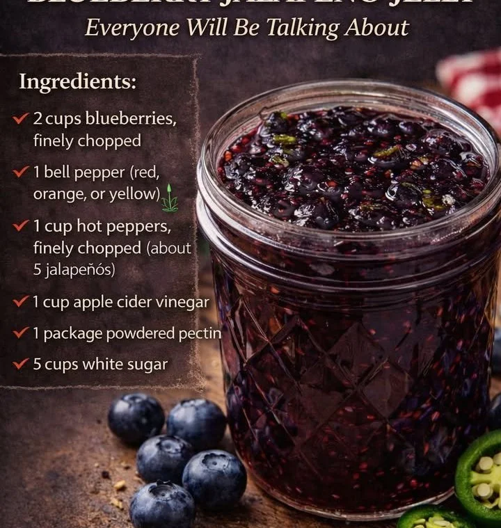 Sweet and spicy blueberry jalapeño jelly in a jar