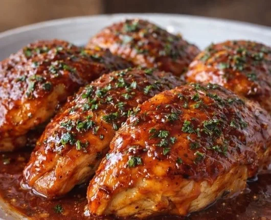 Sweet Baby Ray's Crockpot Chicken cooking in slow cooker with sauce
