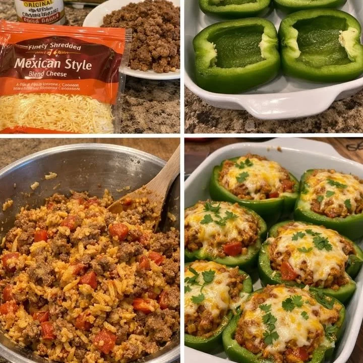 Vibrant taco stuffed bell peppers filled with seasoned meat, beans, and cheese