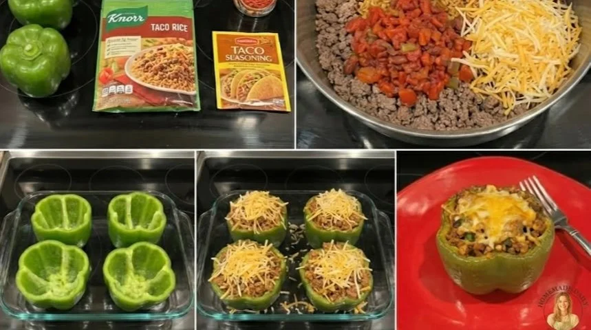 Taco Stuffed Bell Peppers filled with ground beef, cheese, and spices