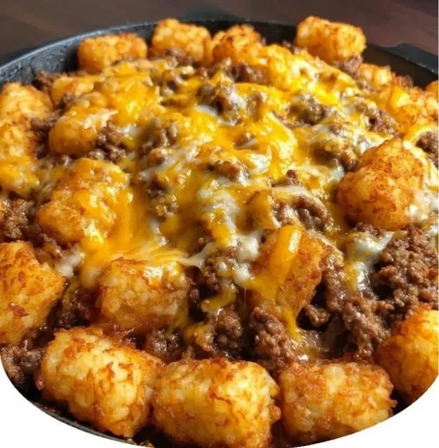 Delicious Tater Tot Sloppy Joe Skillet topped with melted cheese