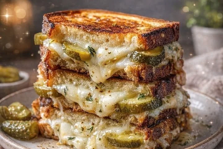 Delicious dill pickle grilled cheese sandwich ready to be enjoyed