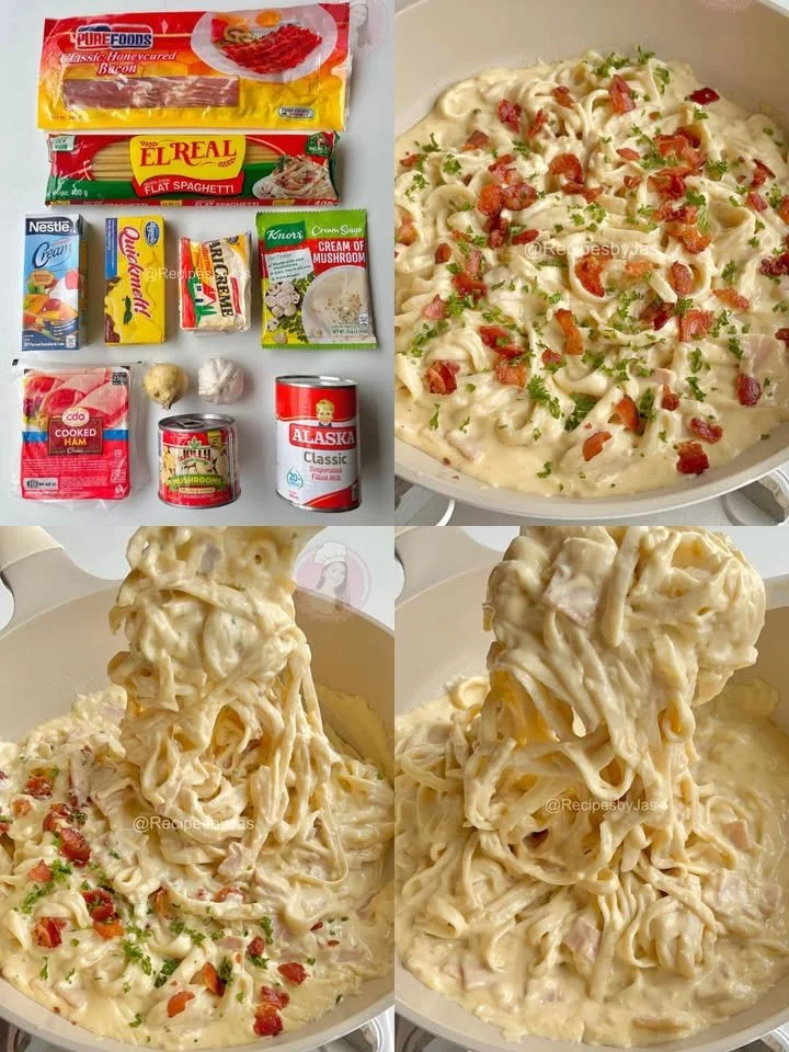 Delicious plate of carbonara pasta garnished with cheese and herbs