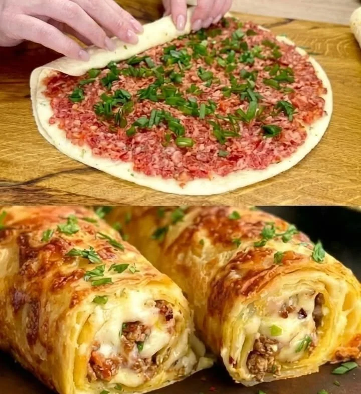 Tortilla wraps filled with seasoned ground beef and fresh vegetables.