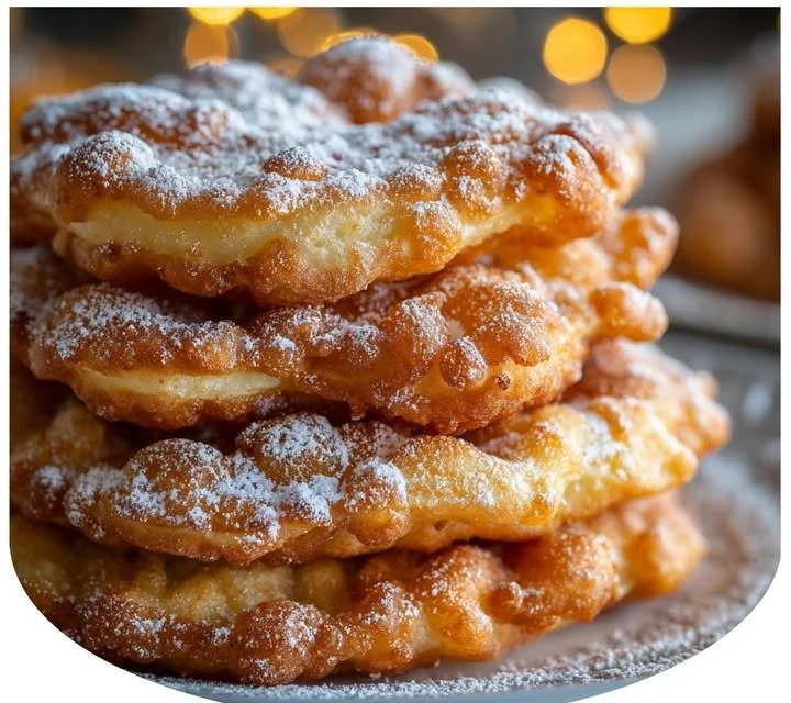 Traditional Buñuelos topped with cinnamon sugar on a rustic plate.