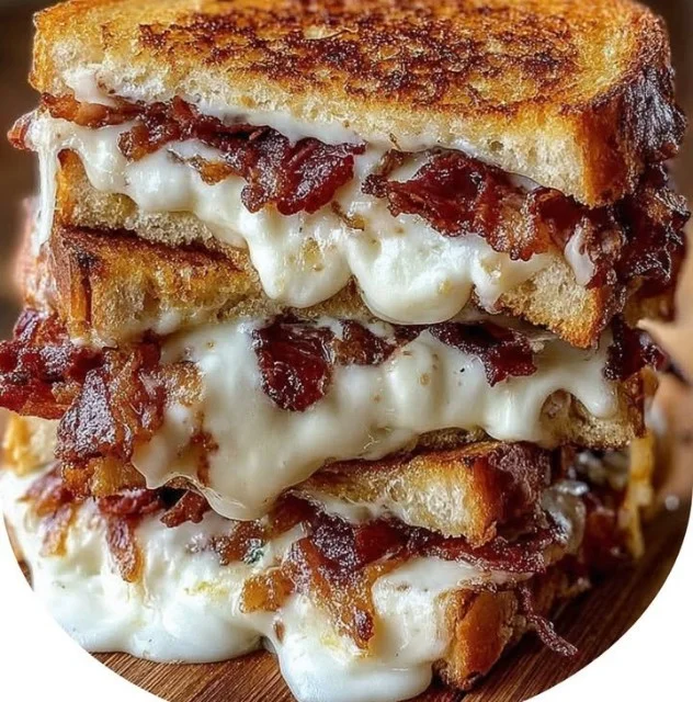 Delicious Triple Cheese Bacon Ranch Melt with cheese and bacon