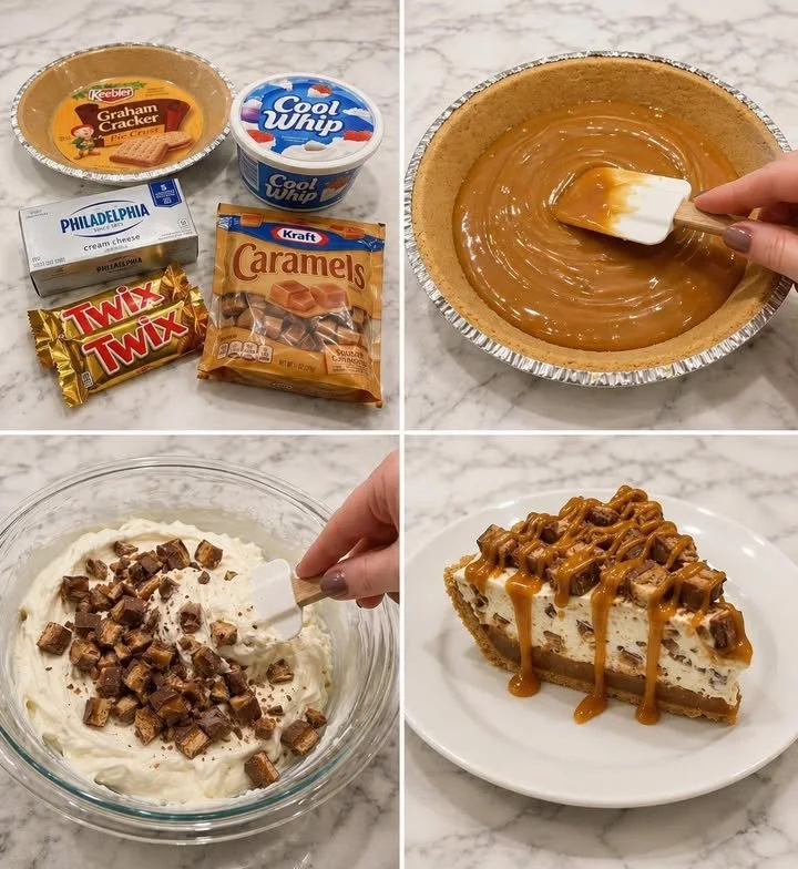 Delicious Twix Caramel Pie with chocolate and caramel layers