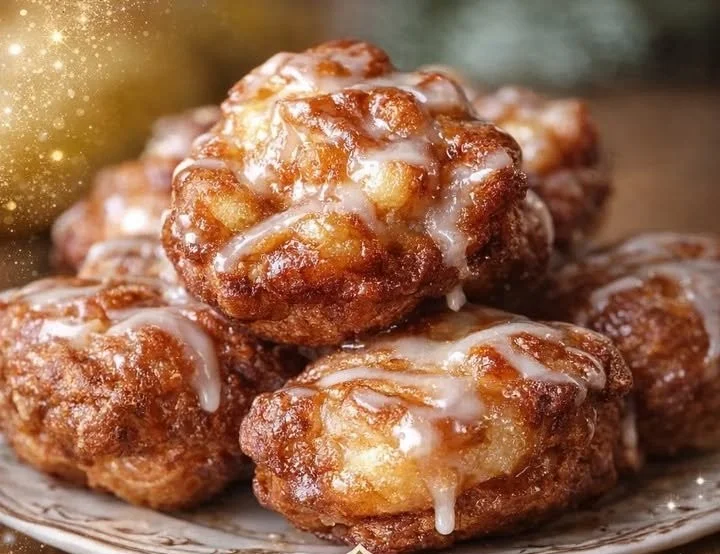 Freshly baked apple fritters dusted with cinnamon and sugar