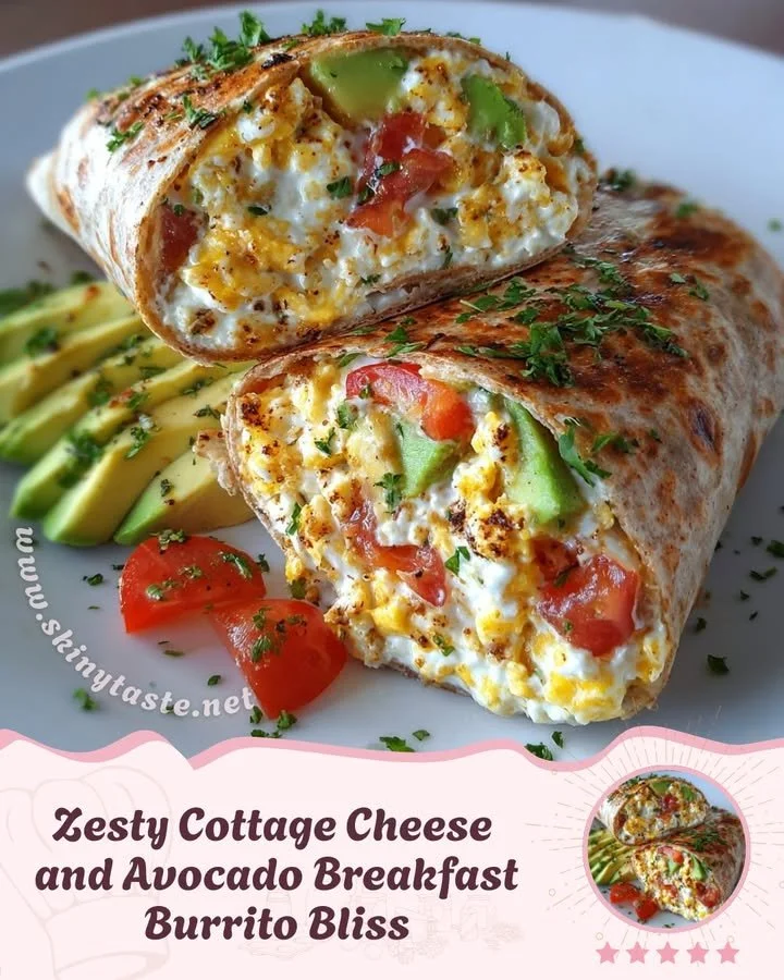 Zesty Cottage Cheese and Avocado Breakfast Burrito served on a plate