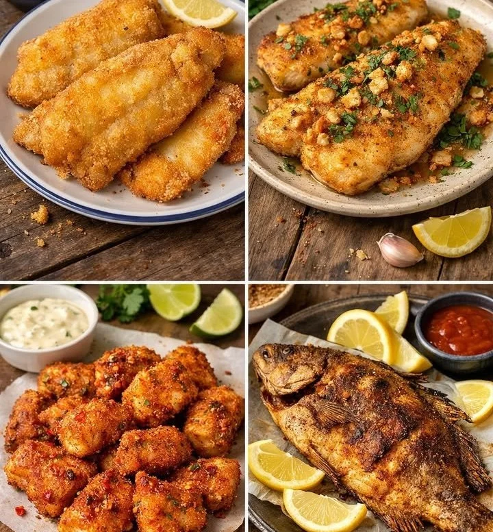 Four delicious fried fish recipes ready to be served