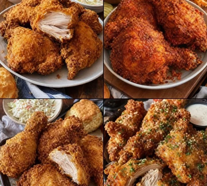 Delicious fried chicken served with sides and sauces.