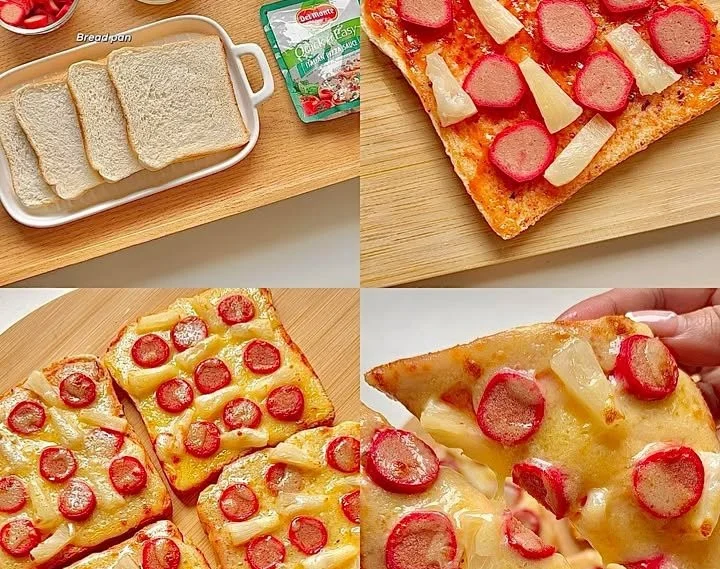Delicious air fried pizza bread served on a plate with toppings
