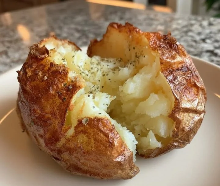 Crispy air fryer baked potatoes served with toppings