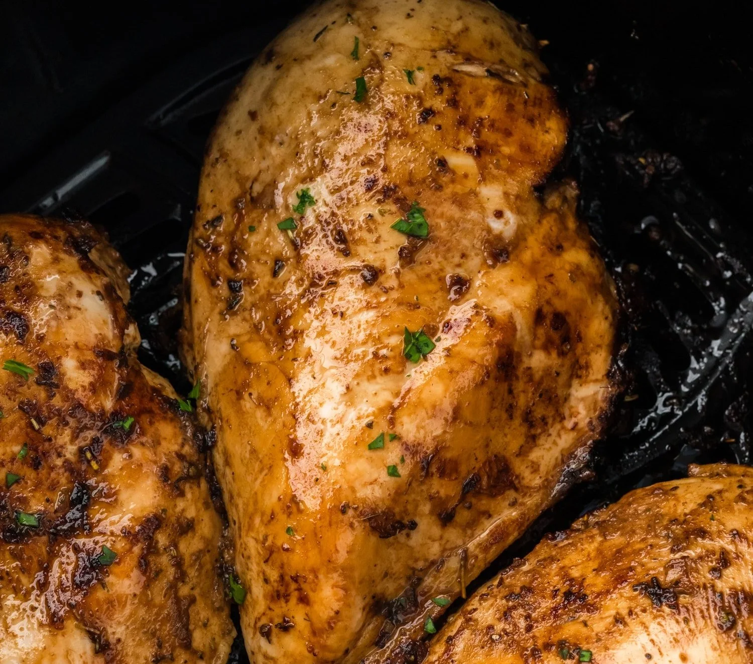 Air Fryer Balsamic Chicken dish served with vegetables on a plate