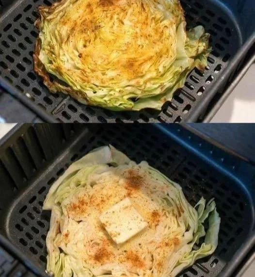 Crispy air fryer cabbage steaks served on a plate