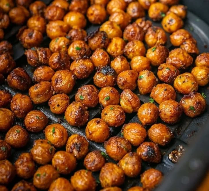 Crispy air fryer chickpeas served in a bowl, perfect for a healthy snack.