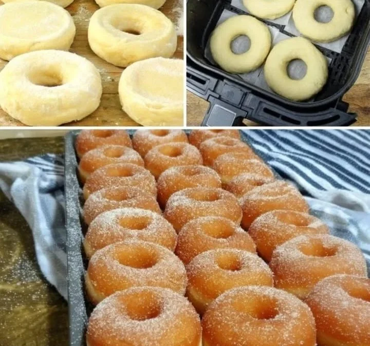 Delicious air fryer donuts topped with icing and sprinkles