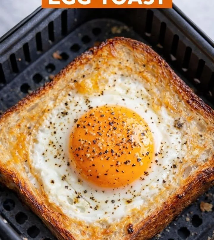Delicious Air Fryer Egg Toast recipe with crispy edges and fluffy eggs