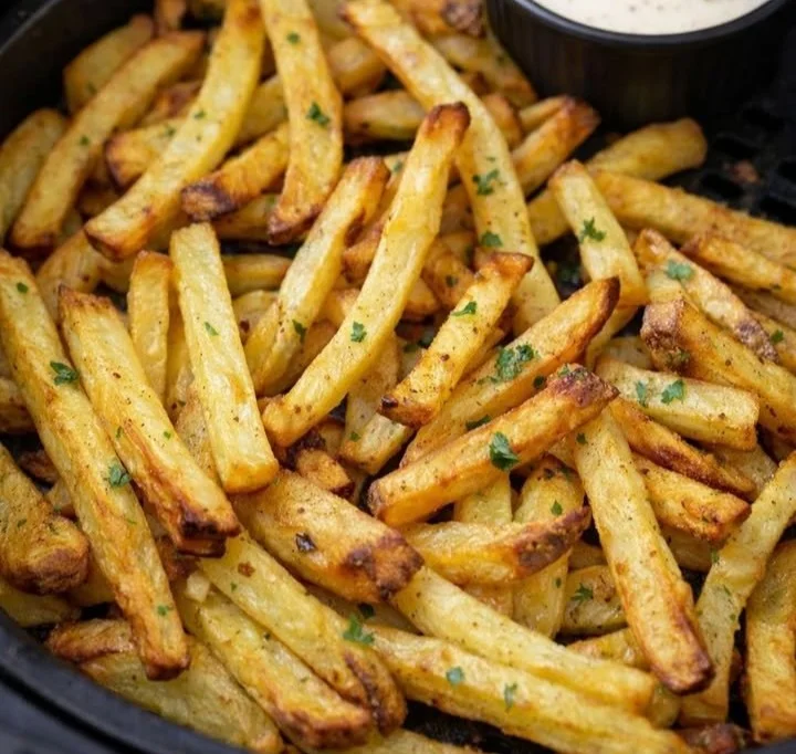 Bowl of crispy Air Fryer French Fries served with dipping sauce