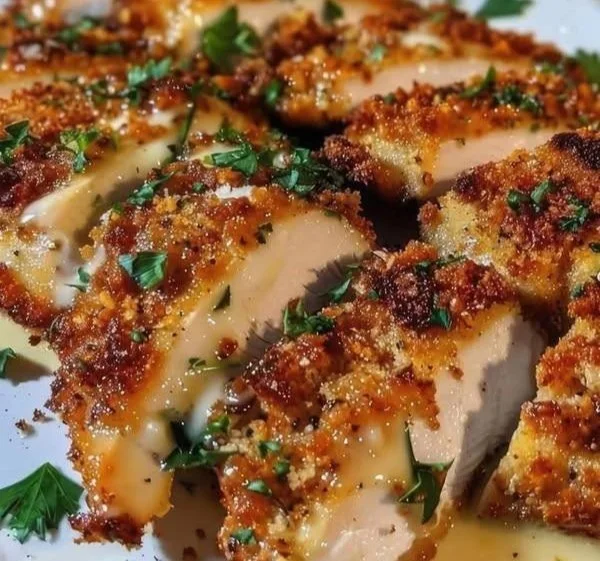 Air Fryer Garlic Parmesan Crusted Chicken served on a plate