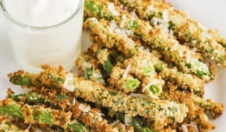 Crispy air fryer green bean fries served in a bowl