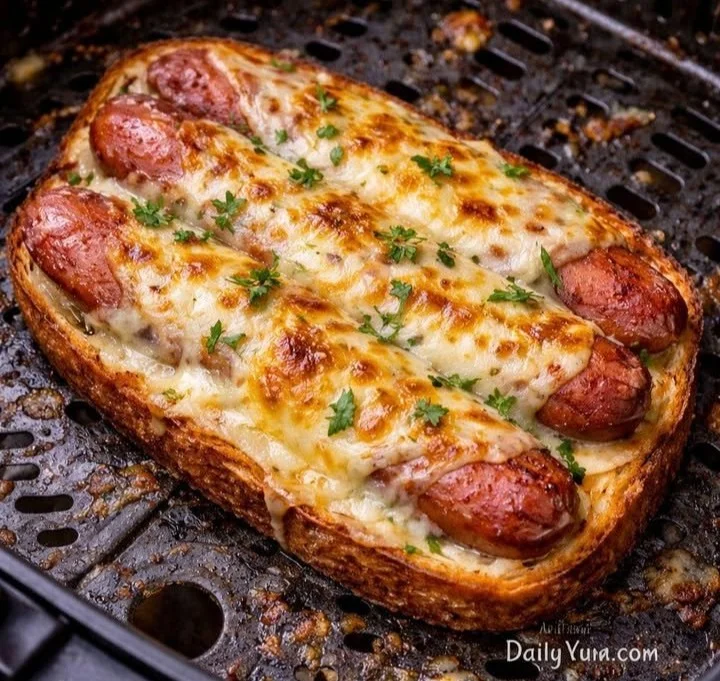 Delicious Air Fryer Hot Dog Melt with melted cheese and crispy bun