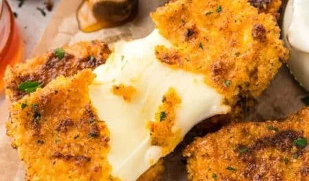 Delicious Air Fryer Nashville Hot Mozzarella Sticks with a spicy crust