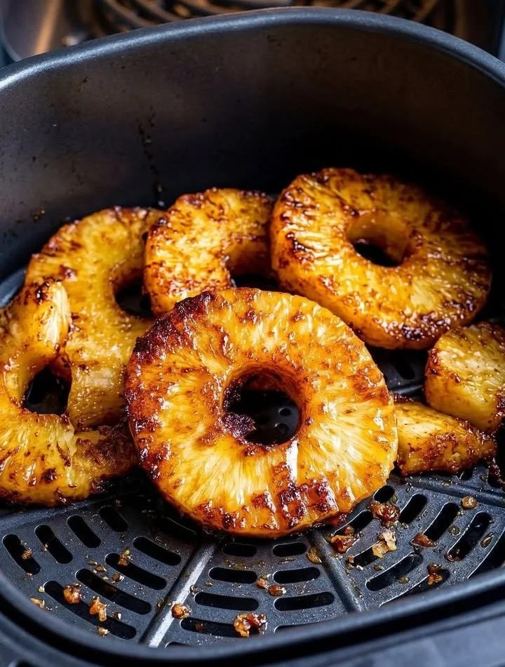 Delicious air fryer pineapple slices cooked to perfection.