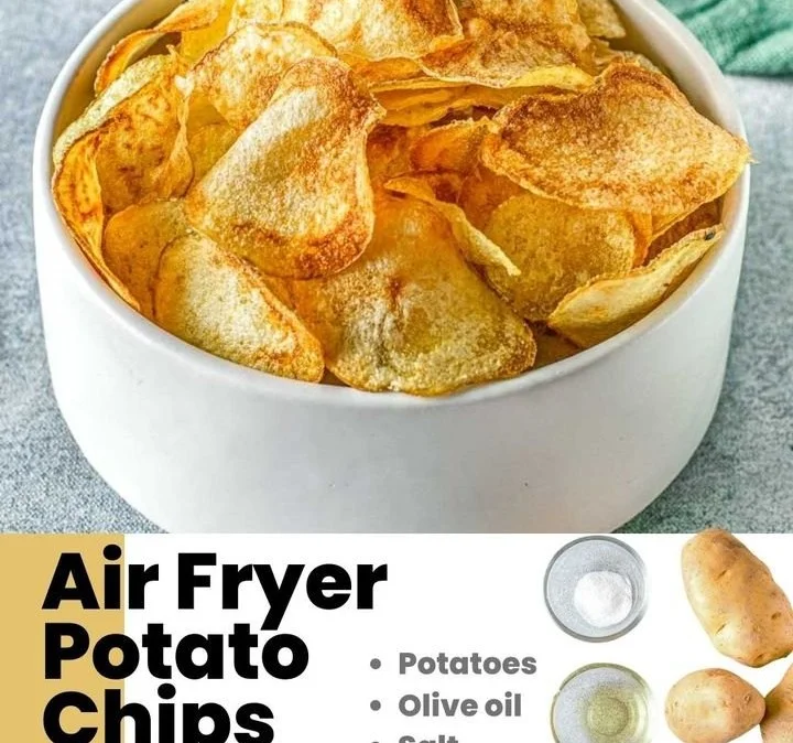 Crispy air fryer potato chips served in a bowl.