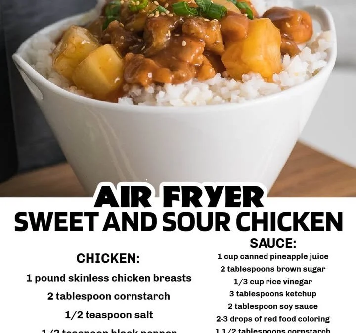 Crispy Air Fryer Sweet and Sour Chicken served with colorful vegetables
