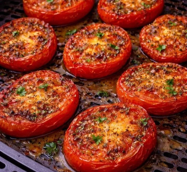 Delicious air fryer tomatoes served as a healthy snack or meal side dish