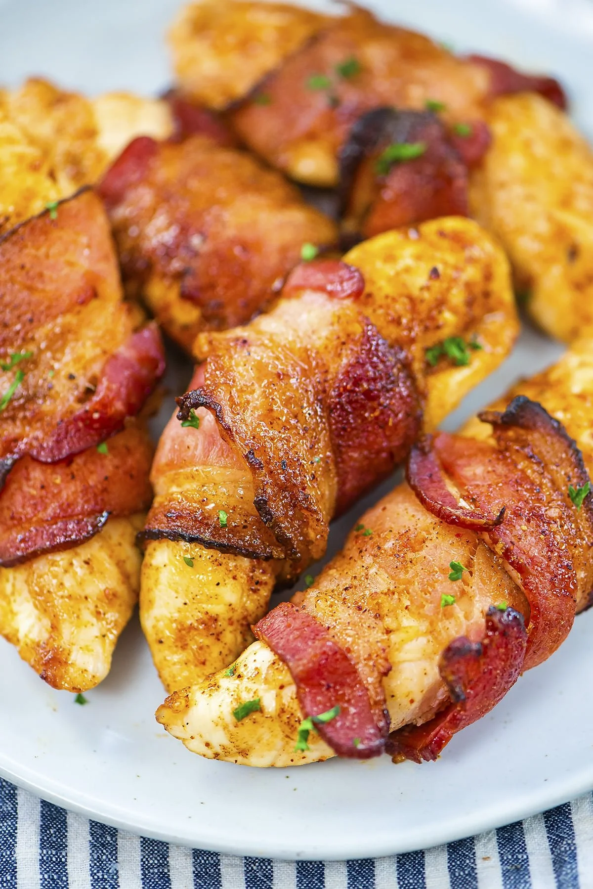 Juicy bacon wrapped chicken tenders ready to be served