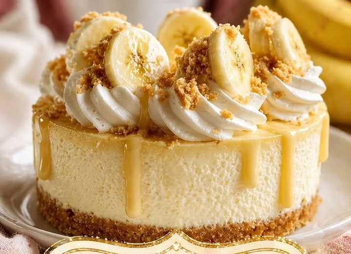 Delicious Banana Cream Cheesecake topped with fresh bananas and whipped cream