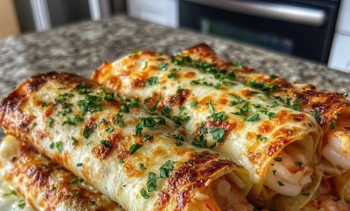 Delicious Cheesy Garlic Shrimp Cannelloni ready to serve