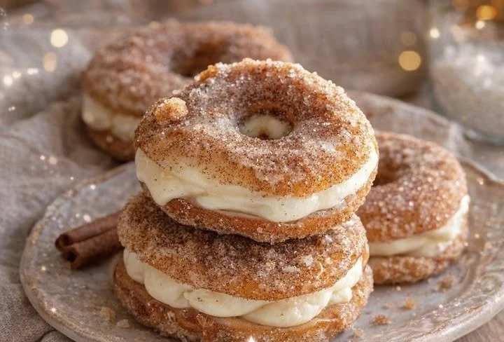 Cinnamon Kissed Cheesecake Donut Cookies on a white plate