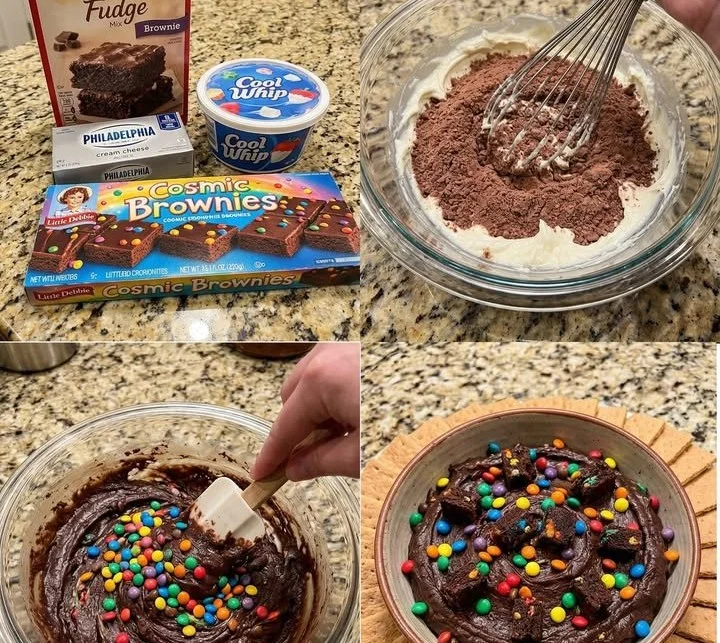 Cosmic Brownie Batter Dip served in a bowl with colorful sprinkles